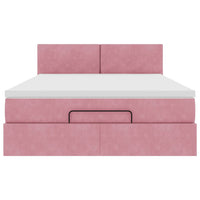 vidaXL Struttura Letto Pouf con Materasso Rosa 140x190 cm in Velluto