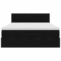 Struttura Letto Pouf con Materasso Nero 140x200 cm in Velluto 3312556