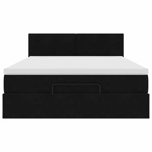 Struttura Letto Pouf con Materasso Nero 140x200 cm in Velluto 3312556