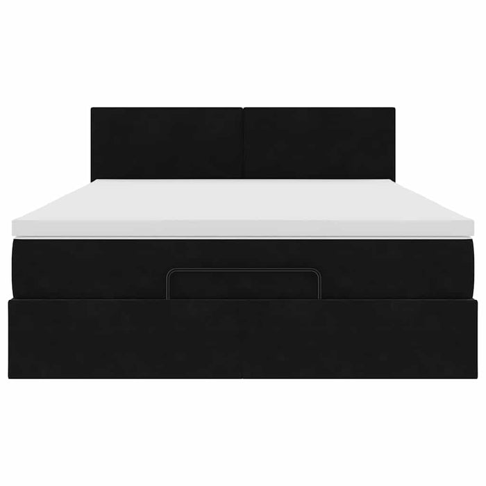 Struttura Letto Pouf con Materasso Nero 140x200 cm in Velluto 3312556