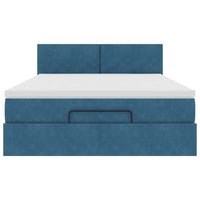 Struttura Letto Pouf con Materasso Blu 140x200cm in Velluto 3312558