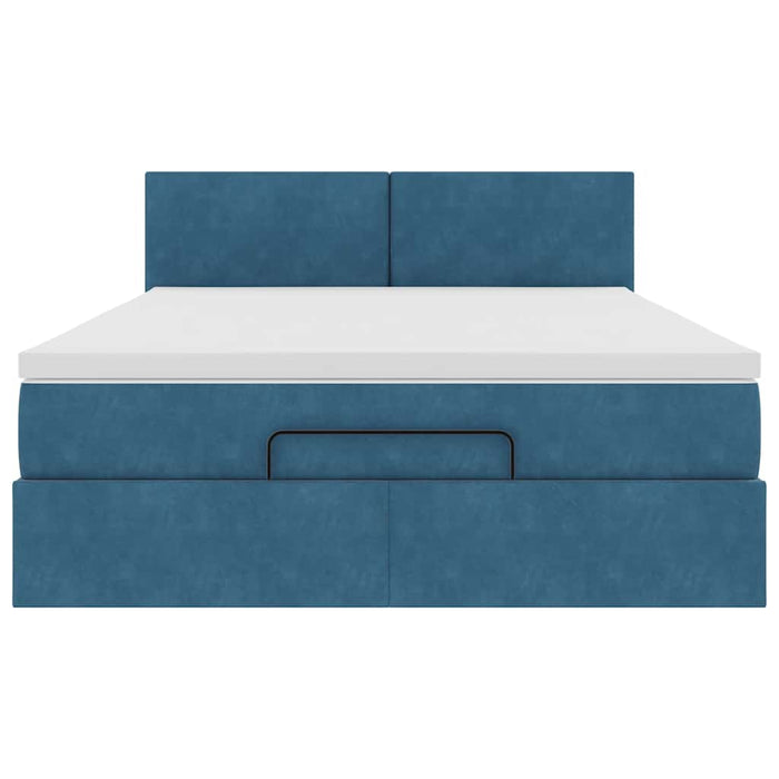 Struttura Letto Pouf con Materasso Blu 140x200cm in Velluto 3312558