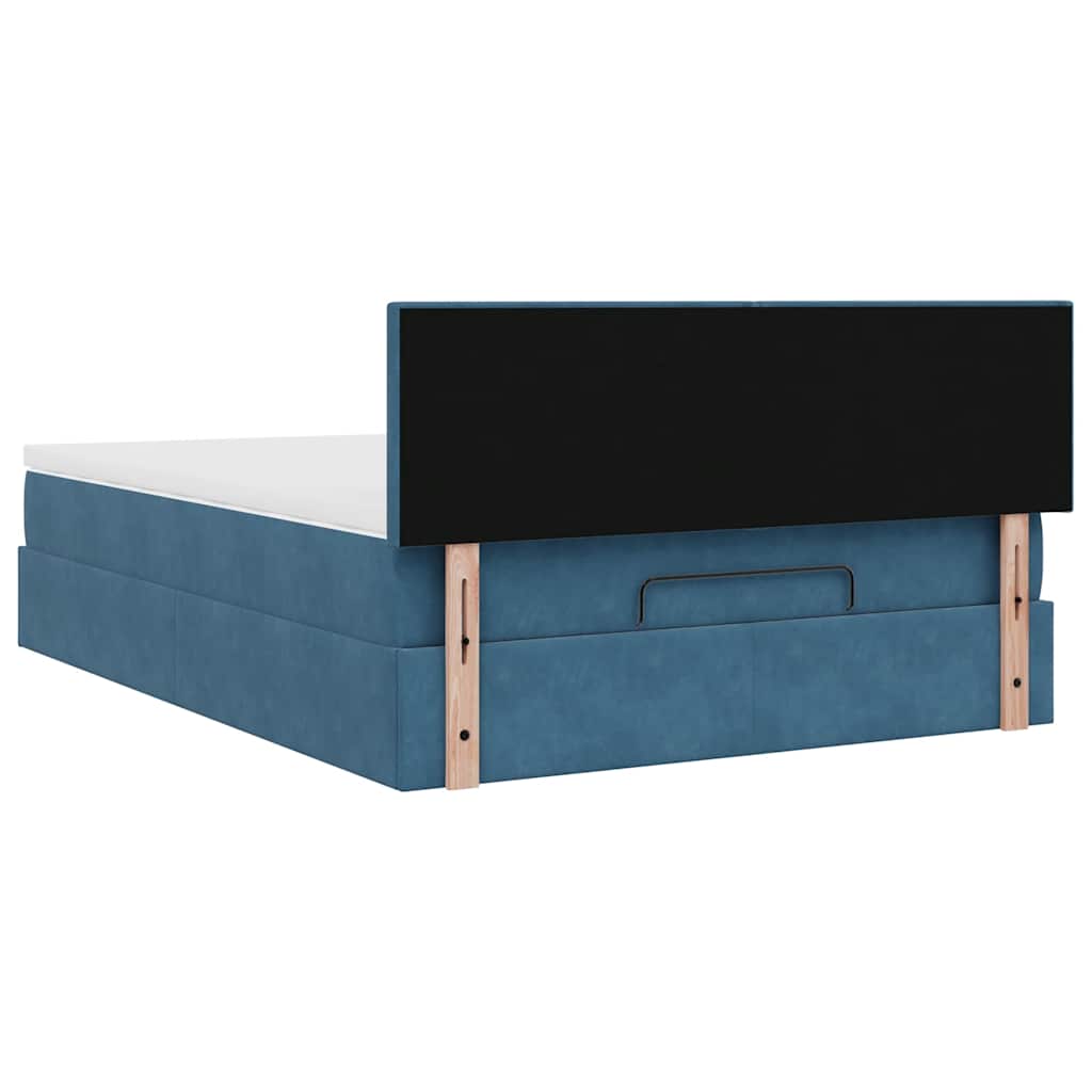 Struttura Letto Pouf con Materasso Blu 140x200cm in Velluto 3312558