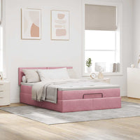 Struttura Letto Pouf con Materasso Rosa 140x200 cm in Velluto 3312559