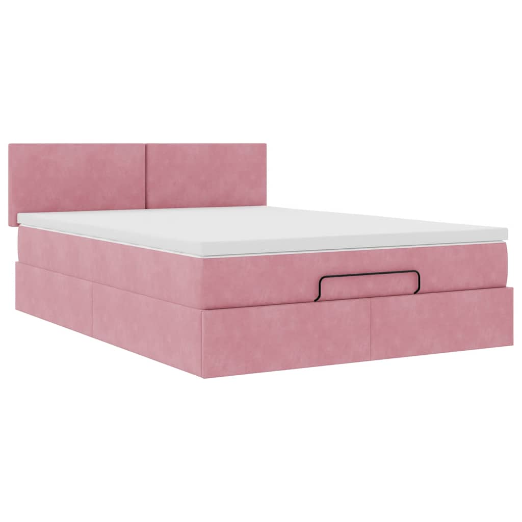 vidaXL Struttura Letto Pouf con Materasso Rosa 140x200 cm in Velluto