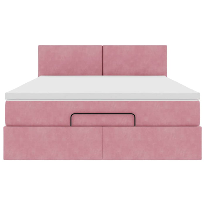 vidaXL Struttura Letto Pouf con Materasso Rosa 140x200 cm in Velluto