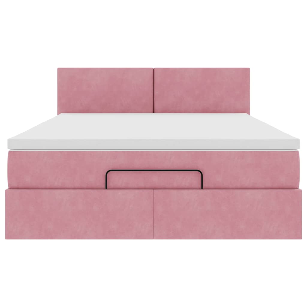 Struttura Letto Pouf con Materasso Rosa 140x200 cm in Velluto 3312559