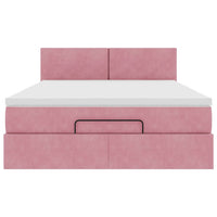 Struttura Letto Pouf con Materasso Rosa 140x200 cm in Velluto 3312559