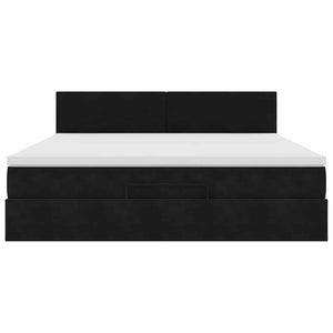 Struttura Letto Pouf con Materasso Nero 160x200 cm in Velluto