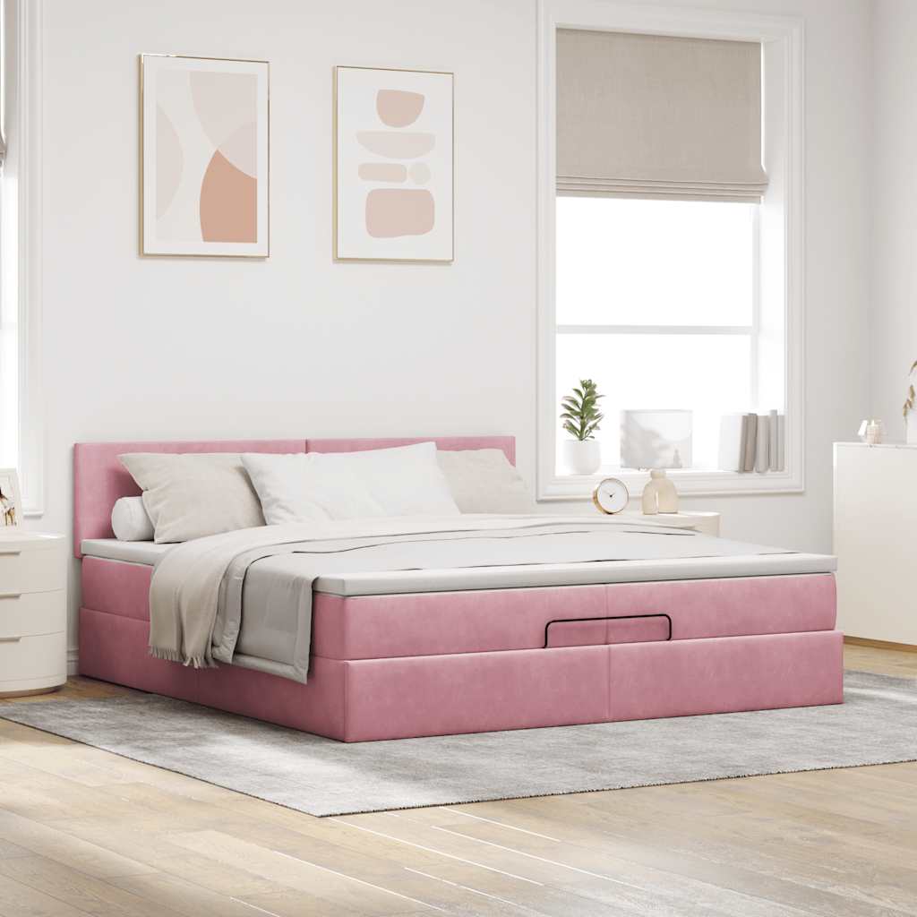 Struttura Letto Pouf con Materassi Rosa 200x200 cm Velluto