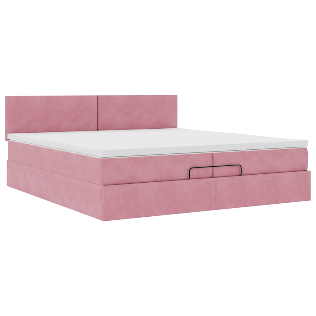 Struttura Letto Pouf con Materassi Rosa 200x200 cm Velluto