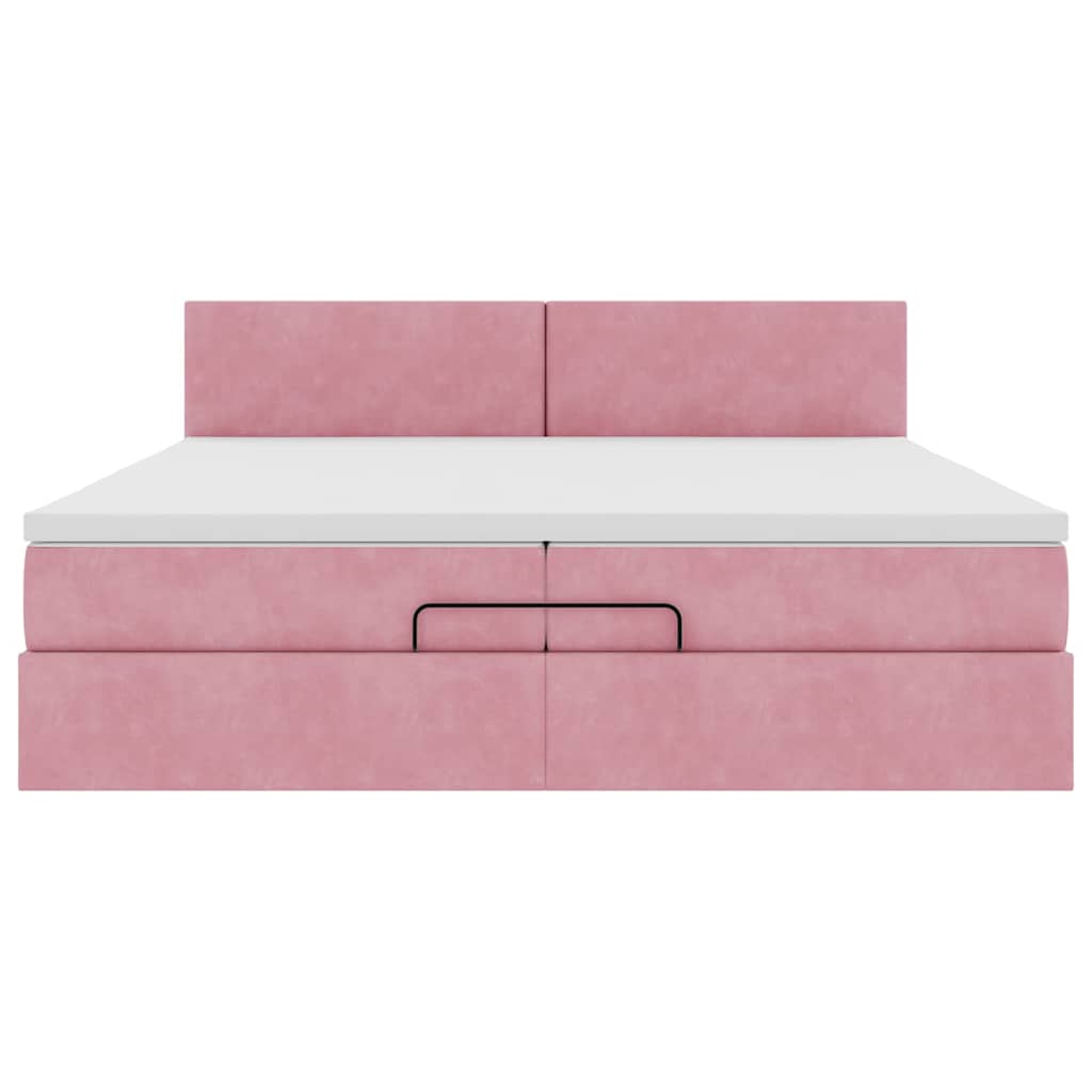 Struttura Letto Pouf con Materassi Rosa 200x200 cm Velluto