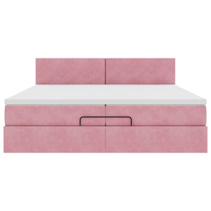 Struttura Letto Pouf con Materassi Rosa 200x200 cm Velluto