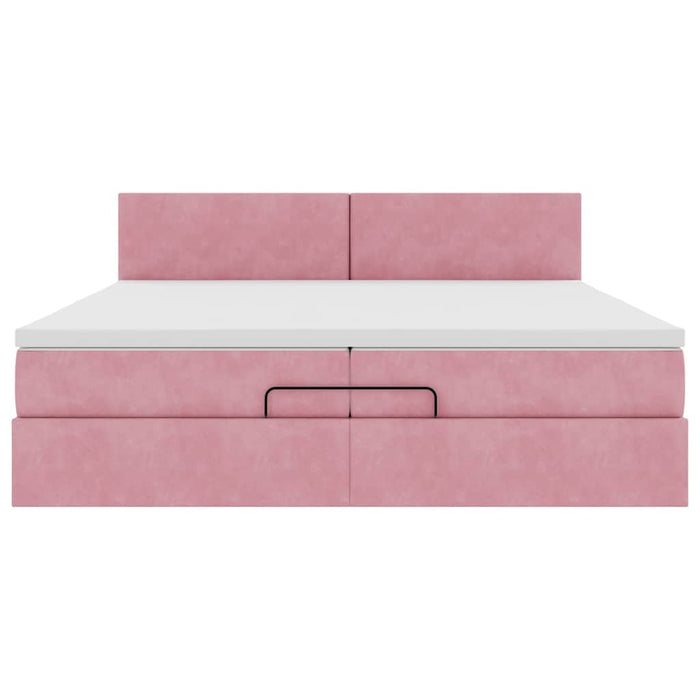 Struttura Letto Pouf con Materassi Rosa 200x200 cm Velluto