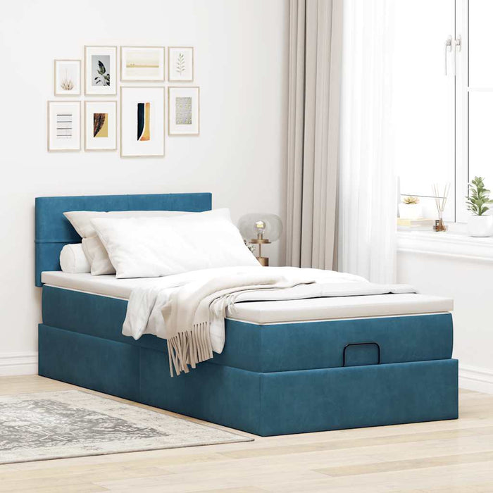 Pouf Letto con Materasso e LED Blu Scuro 80x200cm in Velluto 3312588