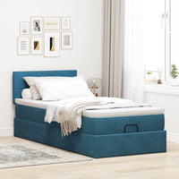 Pouf Letto con Materasso e LED Blu Scuro 80x200cm in Velluto