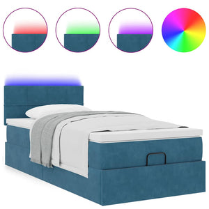 Pouf Letto con Materasso e LED Blu Scuro 80x200cm in Velluto