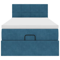 Pouf Letto con Materasso e LED Blu Scuro 80x200cm in Velluto