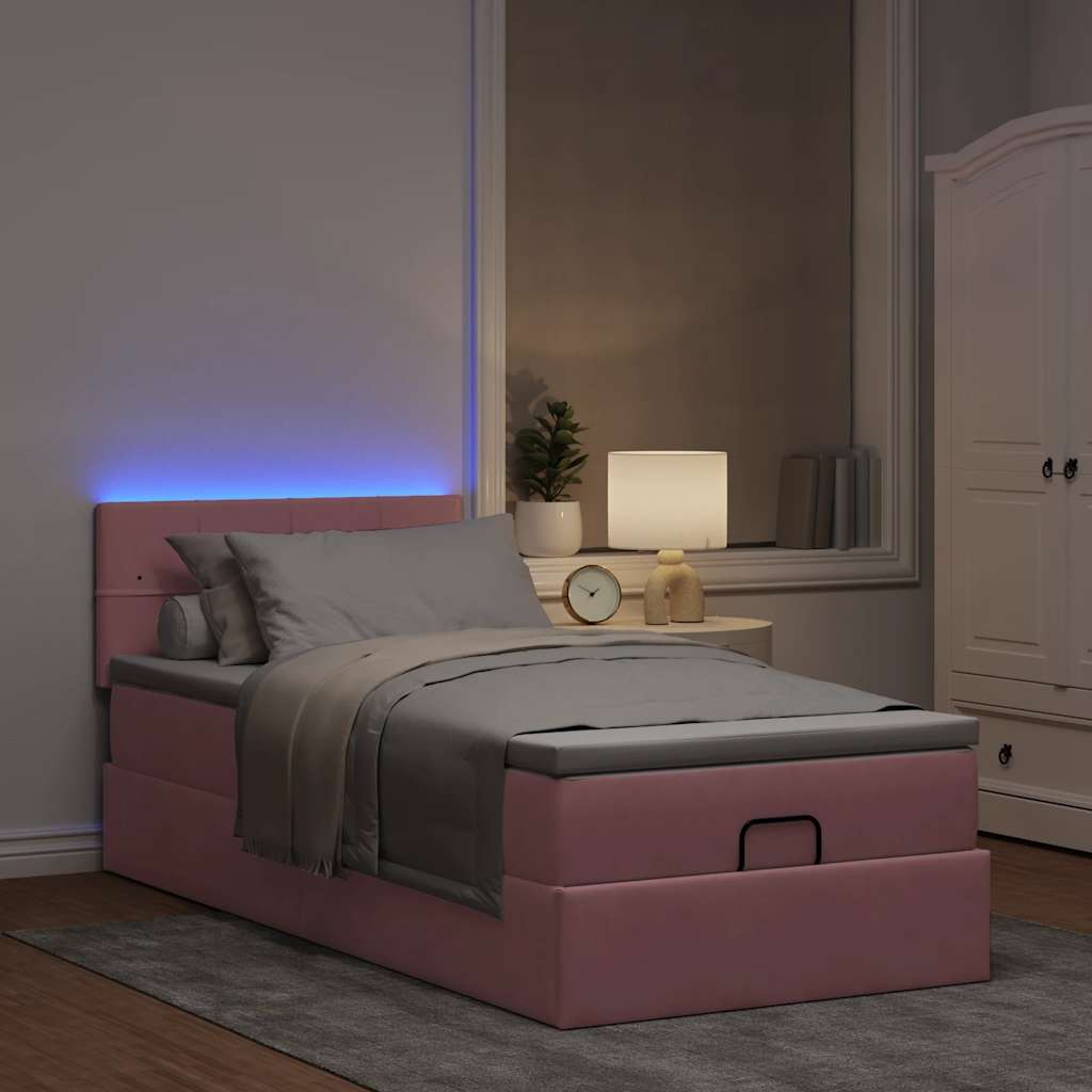vidaXL Pouf Letto con Materasso e LED Rosa 80x200cm in Velluto