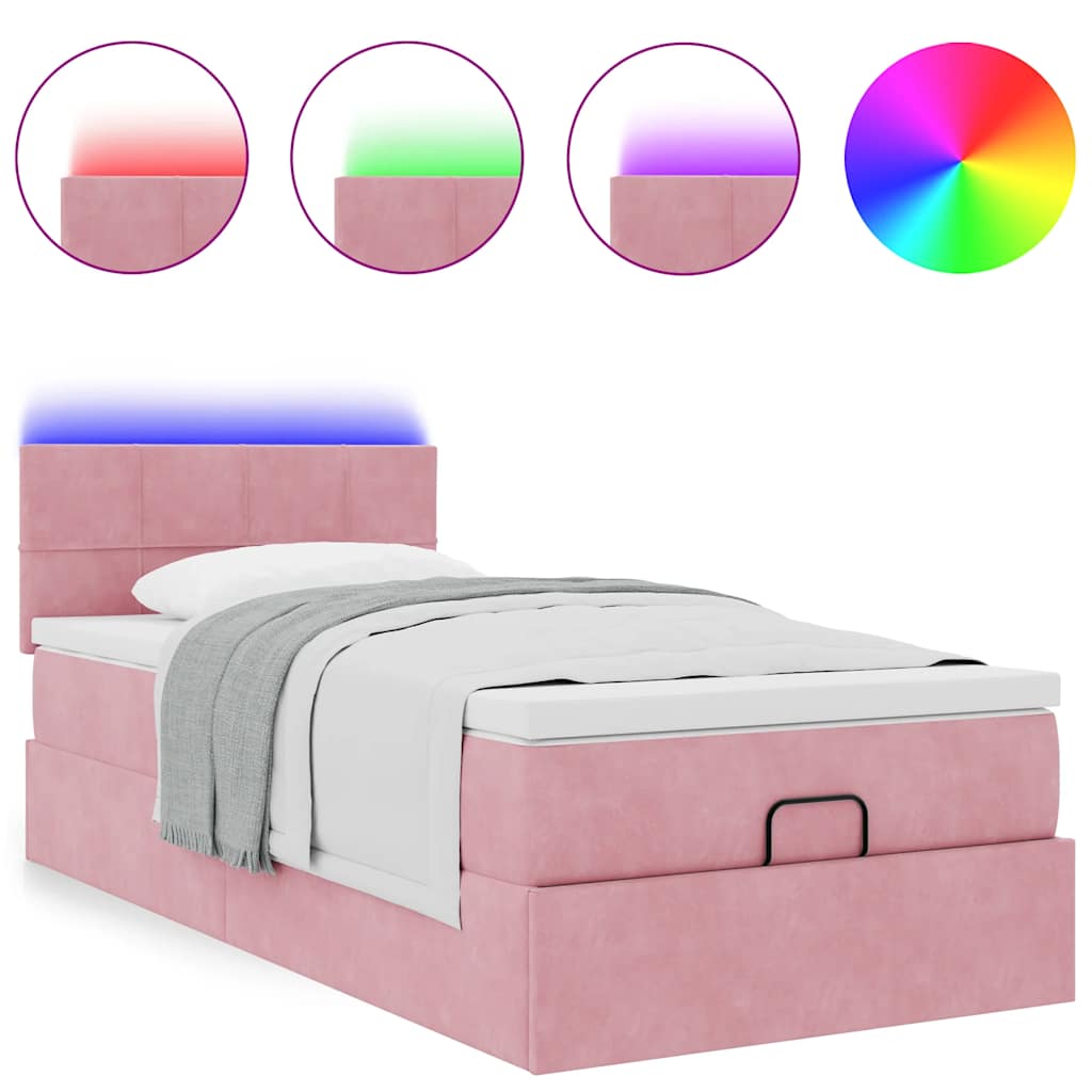 vidaXL Pouf Letto con Materasso e LED Rosa 80x200cm in Velluto