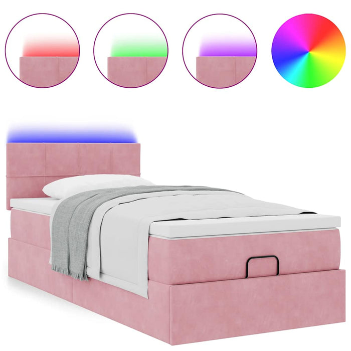 vidaXL Pouf Letto con Materasso e LED Rosa 80x200cm in Velluto