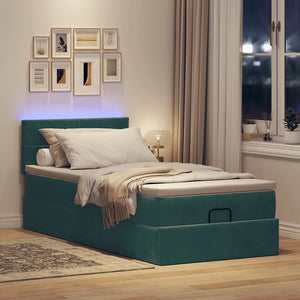 Pouf Letto con Materasso e LED Verde Scuro 90x200cm in Velluto 3312599
