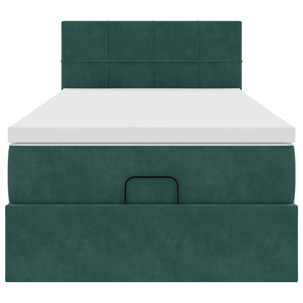 vidaXL Pouf Letto con Materasso e LED Verde Scuro 90x200cm in Velluto