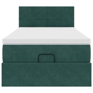 vidaXL Pouf Letto con Materasso e LED Verde Scuro 90x200cm in Velluto