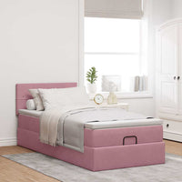 Struttura Letto Pouf con Materasso Rosa 90x200 cm in Velluto 3312601