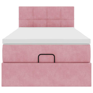 Struttura Letto Pouf con Materasso Rosa 90x200 cm in Velluto 3312601