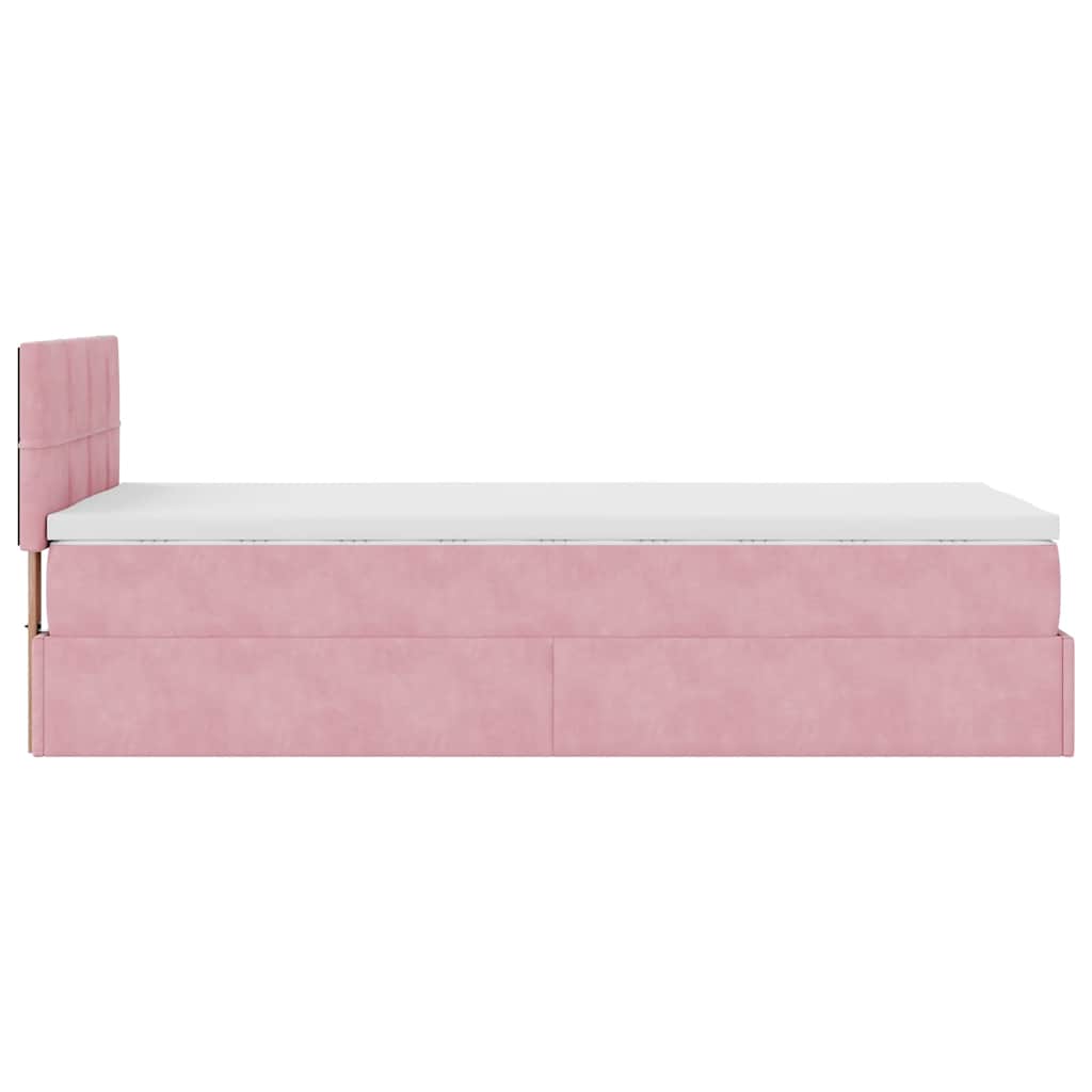 Struttura Letto Pouf con Materasso Rosa 90x200 cm in Velluto 3312601