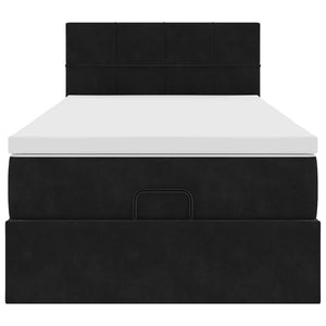 Struttura Letto Pouf con Materasso Nero 100x200 cm Velluto