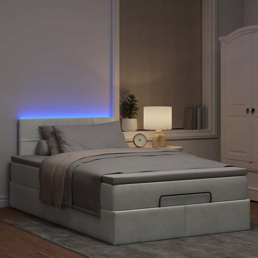 vidaXL Pouf Letto con Materasso e LED Grigio Chiaro 120x190cm Velluto