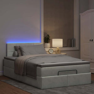 vidaXL Pouf Letto con Materasso e LED Grigio Chiaro 120x190cm Velluto