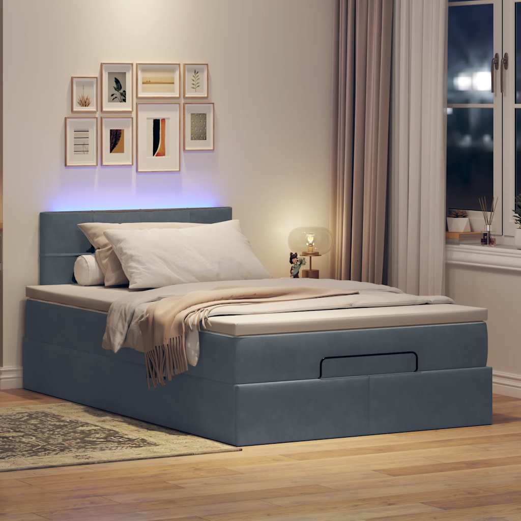 vidaXL Pouf Letto con Materasso e LED Grigio Scuro 120x190cm Velluto