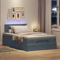 vidaXL Pouf Letto con Materasso e LED Grigio Scuro 120x190cm Velluto