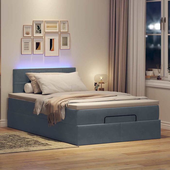 vidaXL Pouf Letto con Materasso e LED Grigio Scuro 120x190cm Velluto