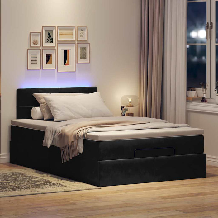 Pouf Letto con Materasso e LED Nero 120x190cm in Velluto