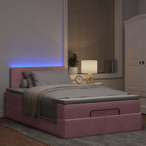 Pouf Letto con Materasso e LED Rosa 120x190cm in Velluto