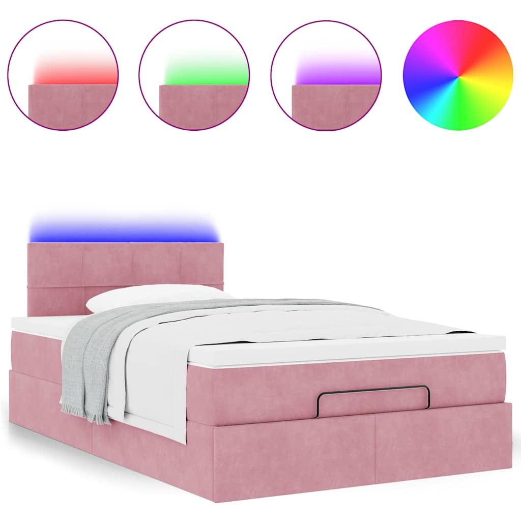 Pouf Letto con Materasso e LED Rosa 120x190cm in Velluto