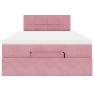 Pouf Letto con Materasso e LED Rosa 120x190cm in Velluto