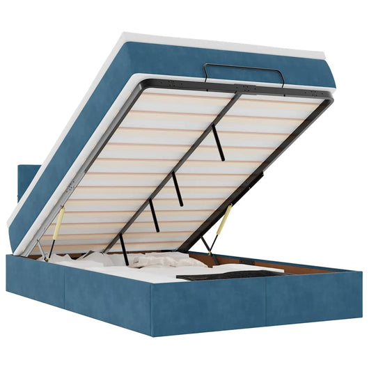 Struttura Letto Pouf con Materasso Blu Scuro 120x200 cm Velluto