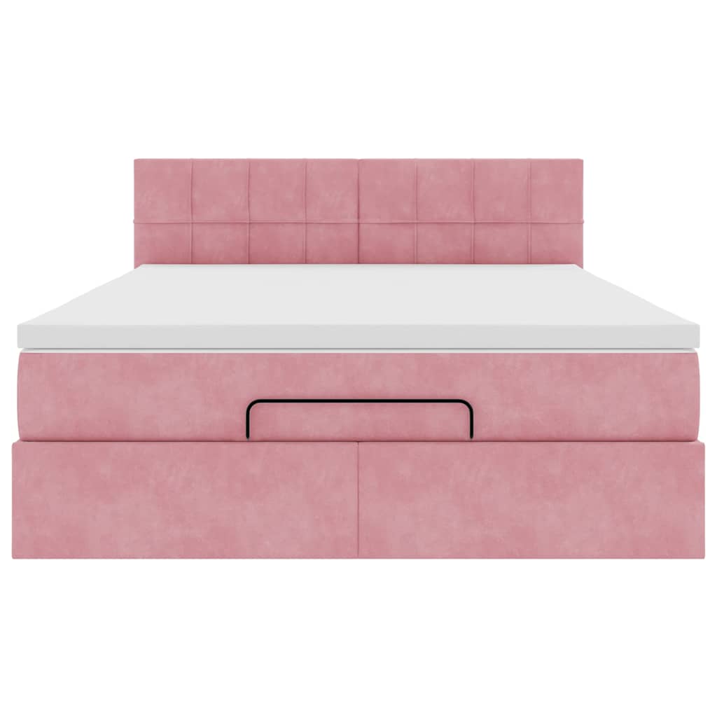 Struttura Letto Pouf con Materasso Rosa 140x200 cm in Velluto 3312631