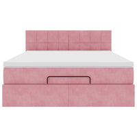 Struttura Letto Pouf con Materasso Rosa 140x200 cm in Velluto 3312631
