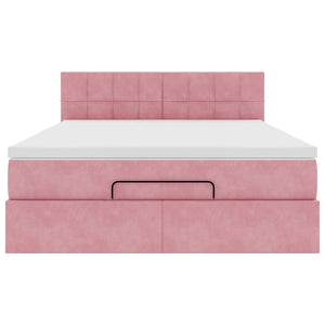 Struttura Letto Pouf con Materasso Rosa 140x200 cm in Velluto 3312631