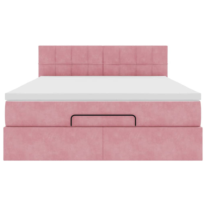 Struttura Letto Pouf con Materasso Rosa 140x200 cm in Velluto 3312631