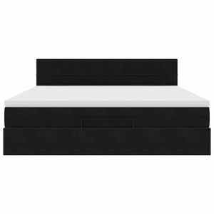 Struttura Letto Pouf con Materasso Nero 160x200 cm in Velluto 3312634