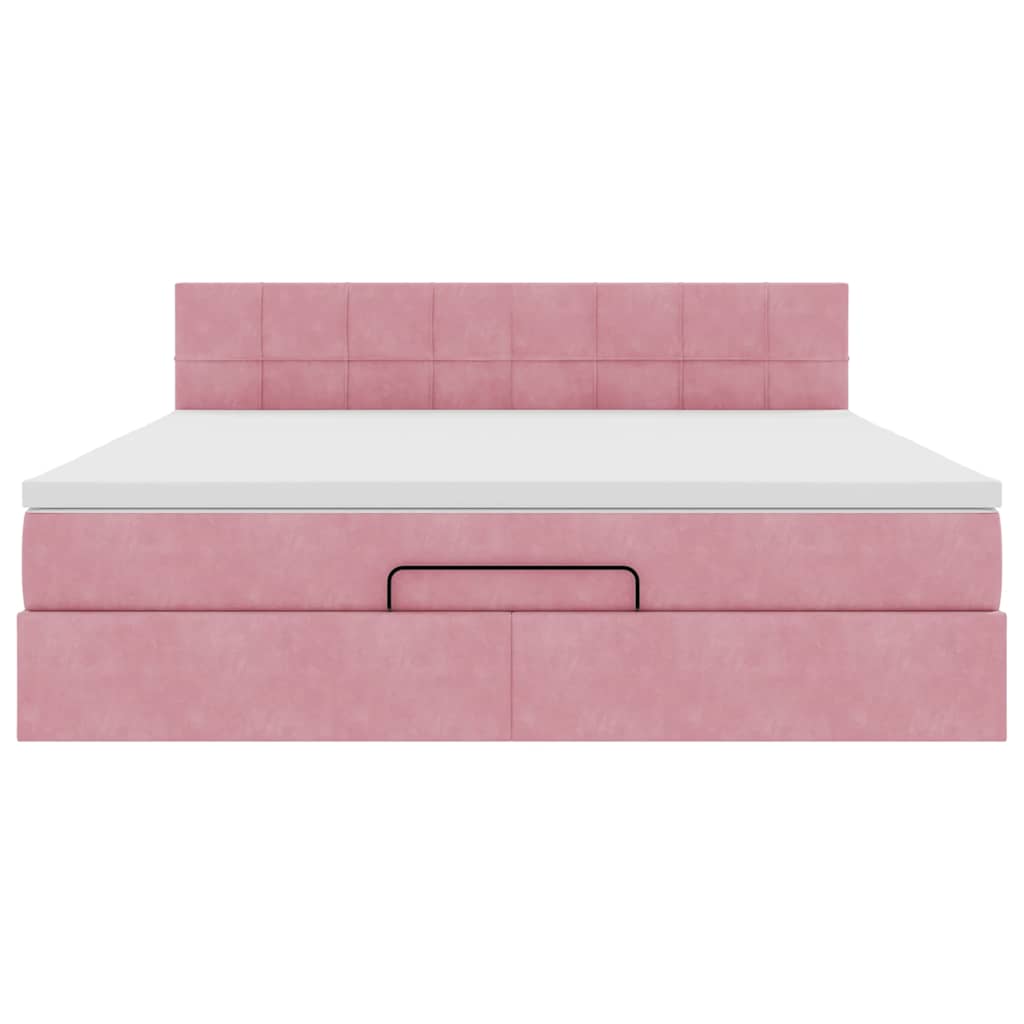 vidaXL Struttura Letto Pouf con Materasso Rosa 160x200 cm in Velluto