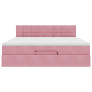 vidaXL Struttura Letto Pouf con Materasso Rosa 160x200 cm in Velluto