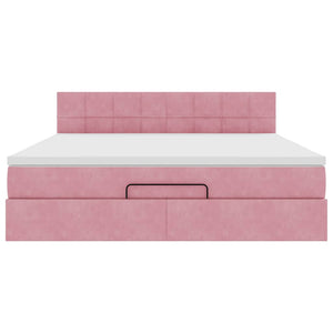 vidaXL Pouf Letto con Materasso e LED Rosa 180x200cm in Velluto